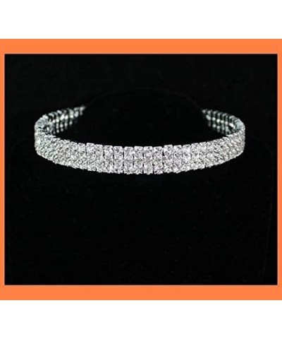 3-row Three-Row Clear Austrian Rhinestone Crystal Choker Necklace Collar Dance Party Wedding Prom Gold or Silver N175 Silver ...