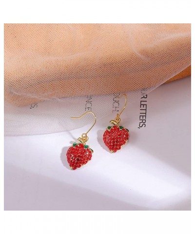 Sweet Cute Fruit Strawberry Drop Dangle Earrings for Women Girls Red Full Rhinestone Simulation Strawberry Earrings Red $9.85...