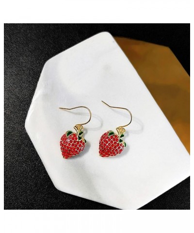 Sweet Cute Fruit Strawberry Drop Dangle Earrings for Women Girls Red Full Rhinestone Simulation Strawberry Earrings Red $9.85...