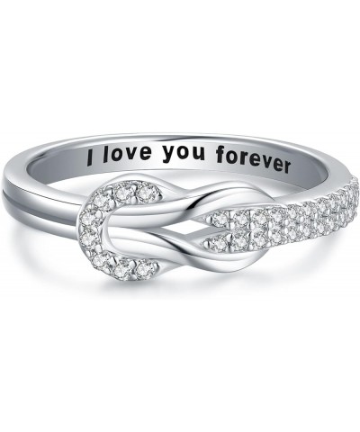 Love Between Mother Daughter Ring for Women S925 Sterling Silver Square Knot Ring Engraved "I Love You Forever" Mothers'Day B...