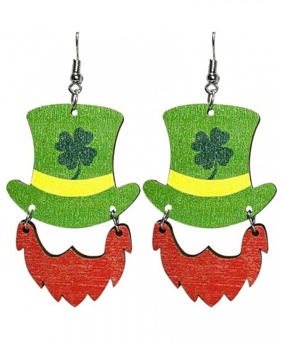 St. Patrick's Day Irish Shamrock Wooden Resin Dangle Earrings Dainty Green Leaf Hat Bottle Shape Earrings for Women Girls Jew...