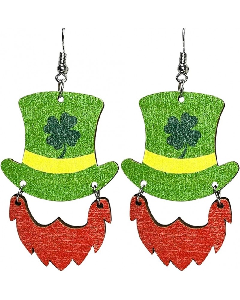 St. Patrick's Day Irish Shamrock Wooden Resin Dangle Earrings Dainty Green Leaf Hat Bottle Shape Earrings for Women Girls Jew...