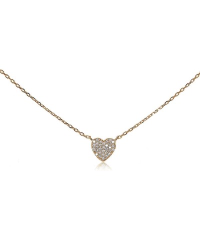 925 Sterling Silver Cubic Zirconia Heart Tiny Choker Necklace for Women Teen Girls, Silver, Yellow Gold, Rose Gold Rose Gold ...