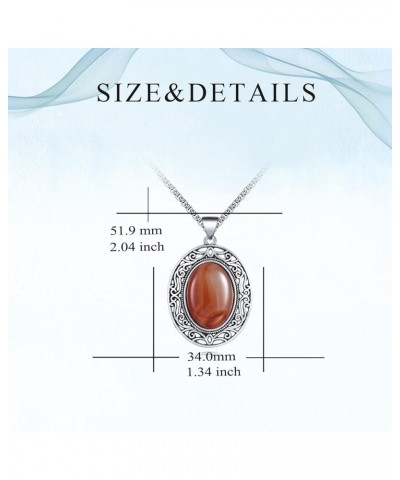 Oval Gemstone Necklace Stainless Steel Healing Crystal Pendant Semi-precious Stone Jewelry for Women Girls Red Agate $18.72 N...