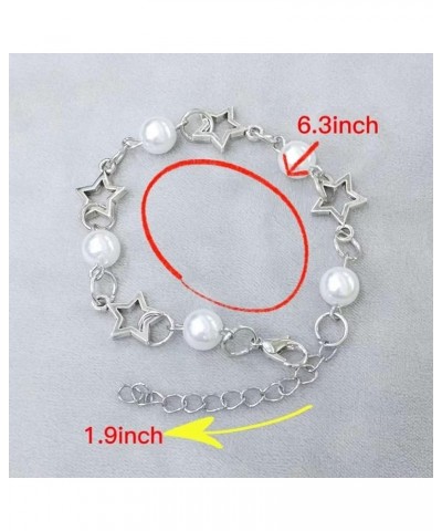 Y2k Bracelet For Women Girls Imitation Pearl Beaded Star Silver Chain Charm Aesthetic Grunge Gift Adjustable Jewelry Imitatio...