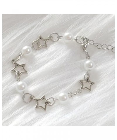 Y2k Bracelet For Women Girls Imitation Pearl Beaded Star Silver Chain Charm Aesthetic Grunge Gift Adjustable Jewelry Imitatio...