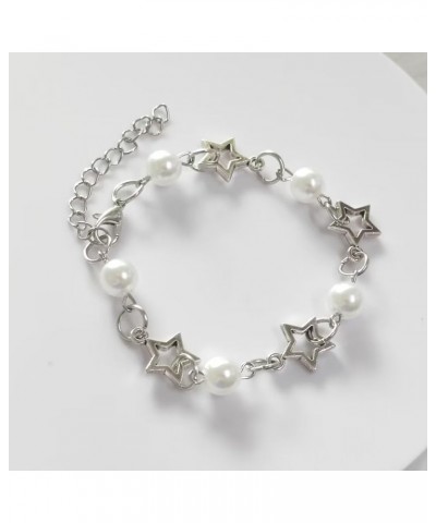 Y2k Bracelet For Women Girls Imitation Pearl Beaded Star Silver Chain Charm Aesthetic Grunge Gift Adjustable Jewelry Imitatio...