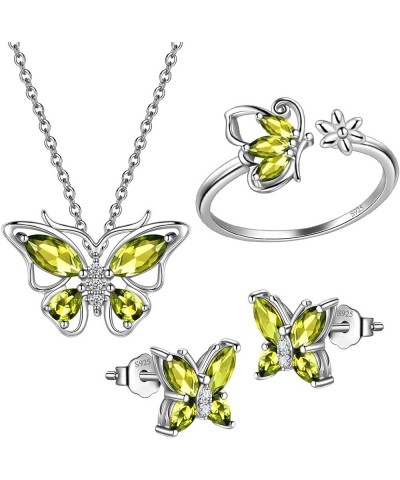 925 Sterling Silver Birthstone Butterfly Jewelry Women Crystal Animal Cute Butterflies Birthday Necklace/Earring/Ring/Bracele...