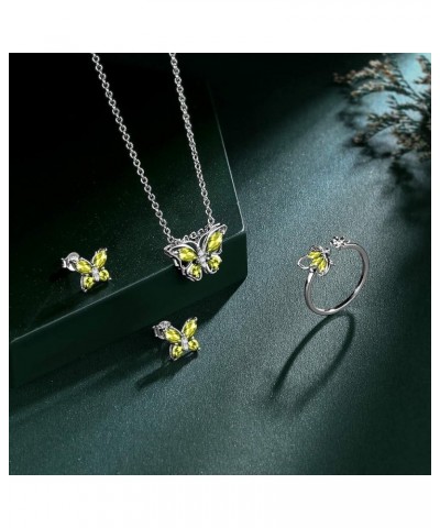 925 Sterling Silver Birthstone Butterfly Jewelry Women Crystal Animal Cute Butterflies Birthday Necklace/Earring/Ring/Bracele...