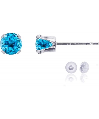 Solid 10K Gold Yellow, White or Rose Gold 5mm Round Genuine Gemstone Birthstone Stud Earrings Swiss Blue Topaz White Gold $45...