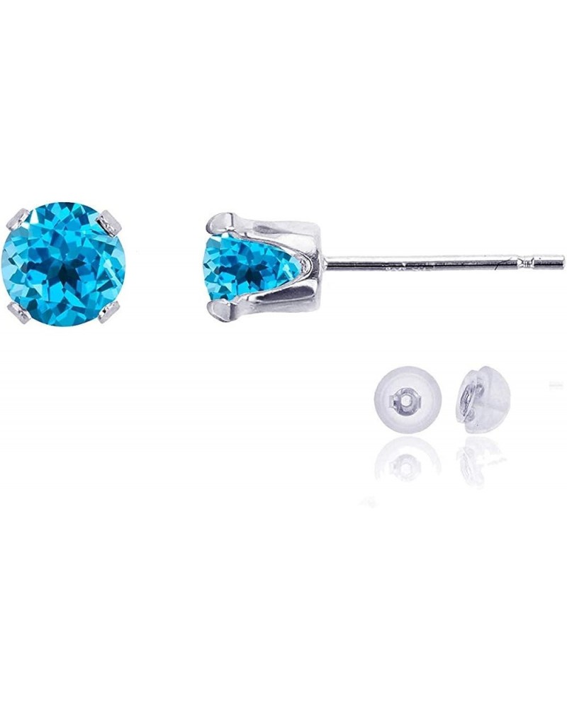 Solid 10K Gold Yellow, White or Rose Gold 5mm Round Genuine Gemstone Birthstone Stud Earrings Swiss Blue Topaz White Gold $45...