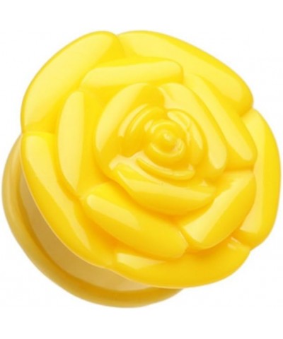 Rose Blossom Flower Single Flared Ear Gauge Plug 7/16" (11mm), Yellow $12.23 Body Jewelry