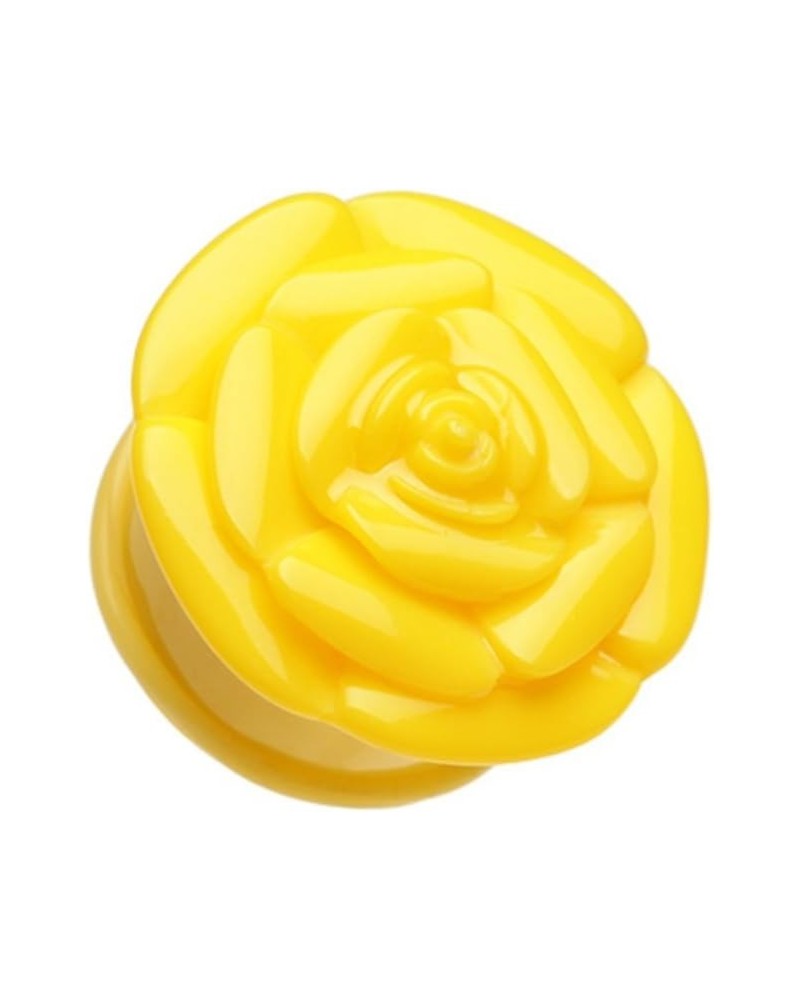 Rose Blossom Flower Single Flared Ear Gauge Plug 7/16" (11mm), Yellow $12.23 Body Jewelry