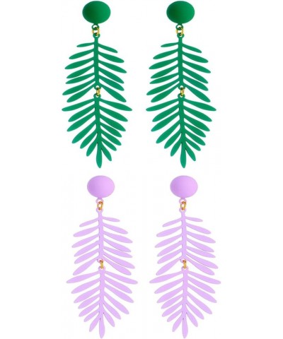 2Pairs Tropical Palm Leaf Drop Dangle Earring Set Bohemian Love Heart Candy Color Tassel Plant Statement Earring for Women Gi...