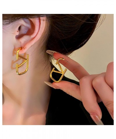 18k Luxurious Gold Geometric Earrings Retro French Earrings Women's High-End Light Luxury Temperament Earrings Girls Birthday...