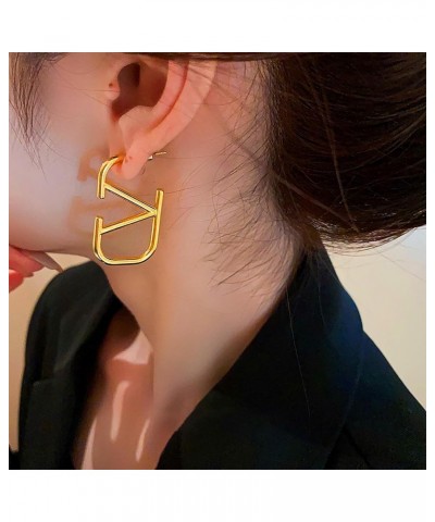 18k Luxurious Gold Geometric Earrings Retro French Earrings Women's High-End Light Luxury Temperament Earrings Girls Birthday...