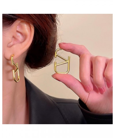 18k Luxurious Gold Geometric Earrings Retro French Earrings Women's High-End Light Luxury Temperament Earrings Girls Birthday...