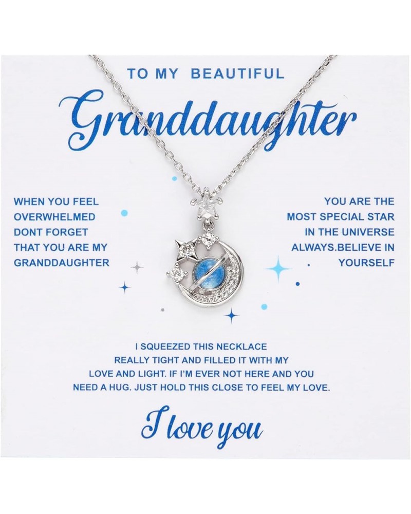 To My Beautiful Granddaughter Stars & Moon Necklace, Special Star Necklace Cubic-Zirconia Stars Moon Universary Sapphires Pen...