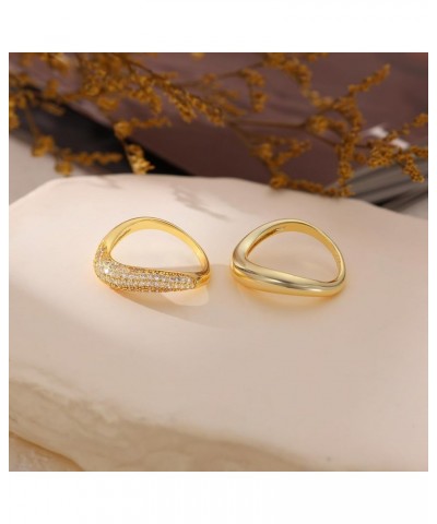 Stackable Cubic Zirconia Gold Wave Rings for Women, Stacking Gold Rings That Don't Tarnish CZ Bands Statement Gold Rings Chun...