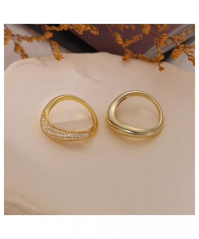 Stackable Cubic Zirconia Gold Wave Rings for Women, Stacking Gold Rings That Don't Tarnish CZ Bands Statement Gold Rings Chun...