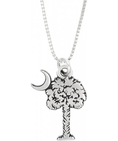 Sterling Silver Oxidized Palmetto Tree Crescent Moon South Carolina Symbol Pendant Box Chain Necklace 20.0 Inches $12.85 Neck...