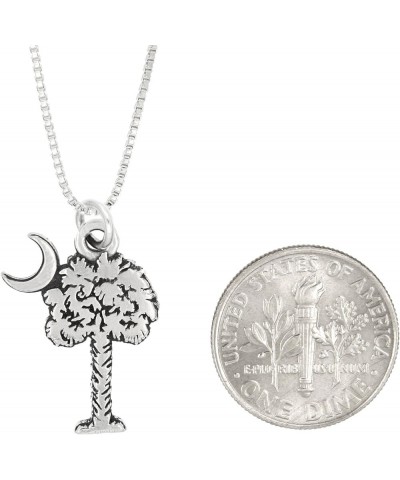 Sterling Silver Oxidized Palmetto Tree Crescent Moon South Carolina Symbol Pendant Box Chain Necklace 20.0 Inches $12.85 Neck...