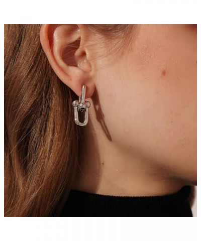 Chain Link Earrings for Women Trendy Chunky Circle Hoop Earrings Double Hoop Earrings U Shape Rectangle Paperclip Earrings Hy...