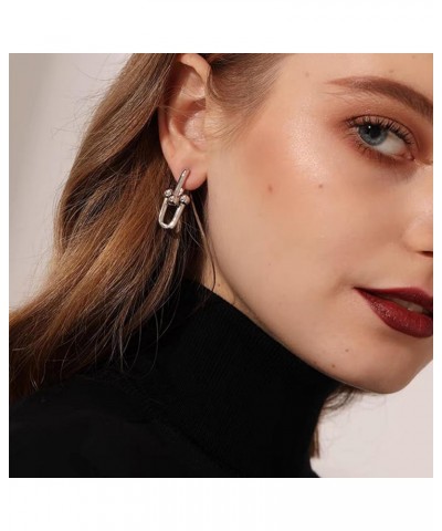 Chain Link Earrings for Women Trendy Chunky Circle Hoop Earrings Double Hoop Earrings U Shape Rectangle Paperclip Earrings Hy...