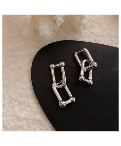 Chain Link Earrings for Women Trendy Chunky Circle Hoop Earrings Double Hoop Earrings U Shape Rectangle Paperclip Earrings Hy...