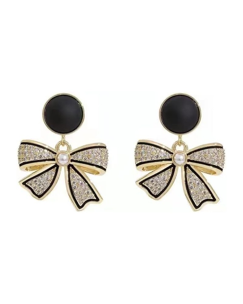 Retro full drill dark bow earrings, ear nails female senior sense temperament cold wind ear ornaments $7.94 Earrings