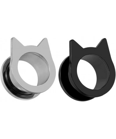 Gauges for Ears Piercing Flesh Tunnels and Plugs Jewelry Cute Steel Cat Earrings Stretchers Size 2g(6mm) to 1 inch(25mm). Bla...