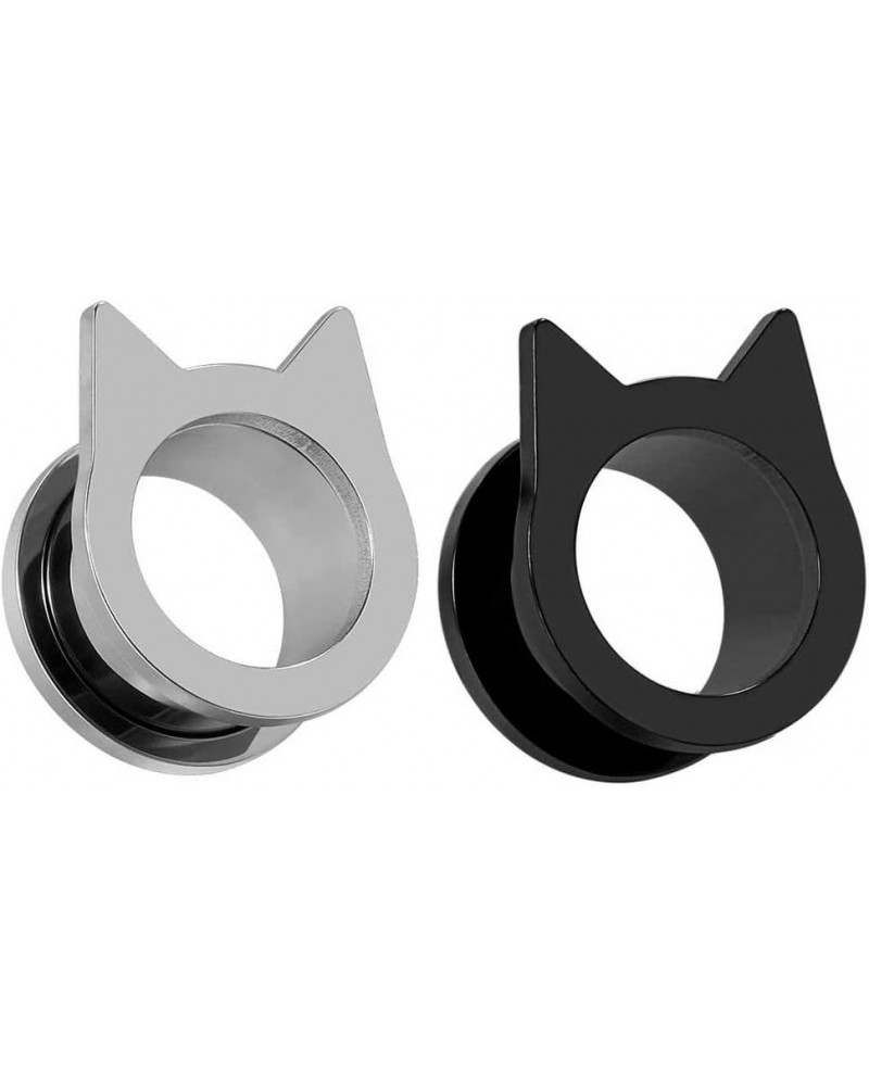 Gauges for Ears Piercing Flesh Tunnels and Plugs Jewelry Cute Steel Cat Earrings Stretchers Size 2g(6mm) to 1 inch(25mm). Bla...