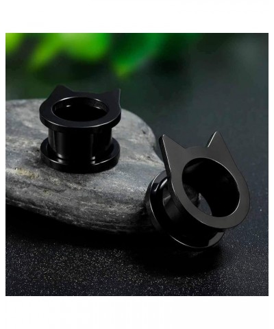 Gauges for Ears Piercing Flesh Tunnels and Plugs Jewelry Cute Steel Cat Earrings Stretchers Size 2g(6mm) to 1 inch(25mm). Bla...