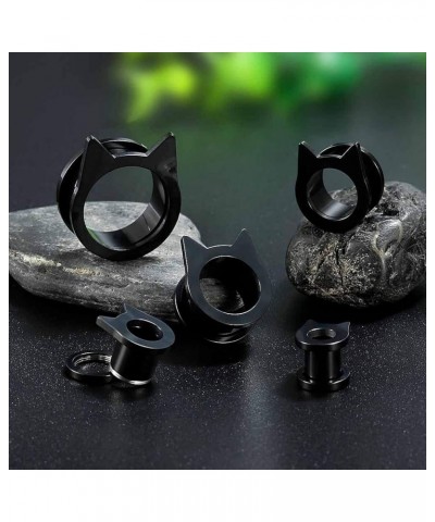 Gauges for Ears Piercing Flesh Tunnels and Plugs Jewelry Cute Steel Cat Earrings Stretchers Size 2g(6mm) to 1 inch(25mm). Bla...