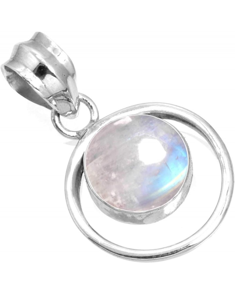 925 Sterling Silver Handmade Pendant for Women 10 MM Round Gemstone Fashion Jewelry for Gift (99579_P) Rainbow Moonstone $18....