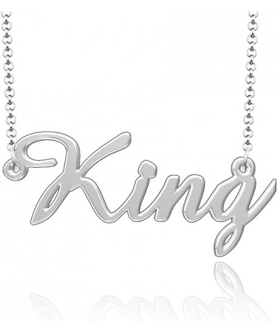 Customized King Name Necklace Stainless Steel Plated Custom Made of Last Name Gift for Family Font5-Silver $10.77 Necklaces