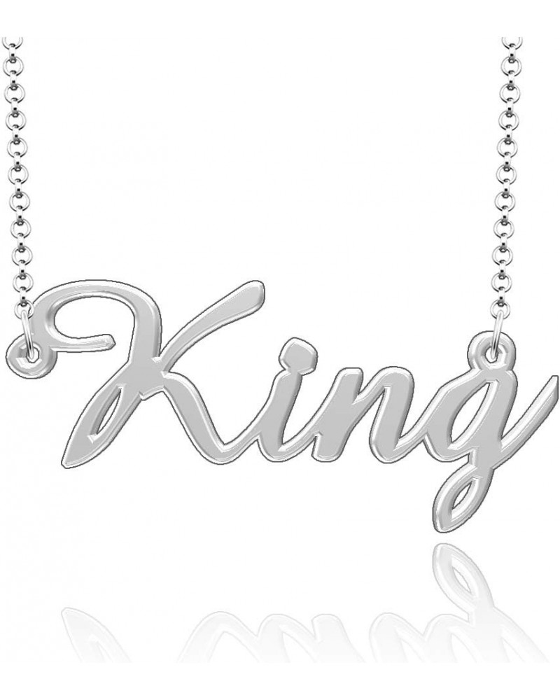 Customized King Name Necklace Stainless Steel Plated Custom Made of Last Name Gift for Family Font5-Silver $10.77 Necklaces