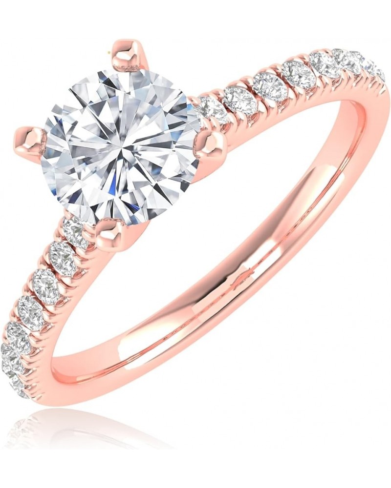 0.5-1.5 Carat t.w. LAB GROWN Round Cut Diamond Prong Set Solitaire Diamond Engagement Ring Band in 14K Rose Gold (G-H Color V...