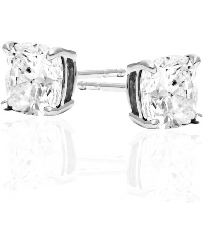 1/2 to 2.00 Carat Lab Grown Diamond Earring Stud Cushion Cut Shape for Women Solitaire (E-F, VS), 4 Prong Gold Basket Push Ba...