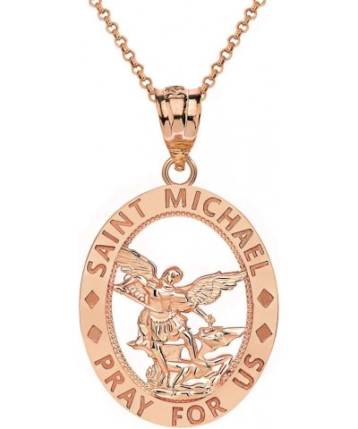 14k Gold Saint Michael Pray for Us Oval Charm Pendant Necklace 16.0 Inches Rose Gold $107.99 Necklaces