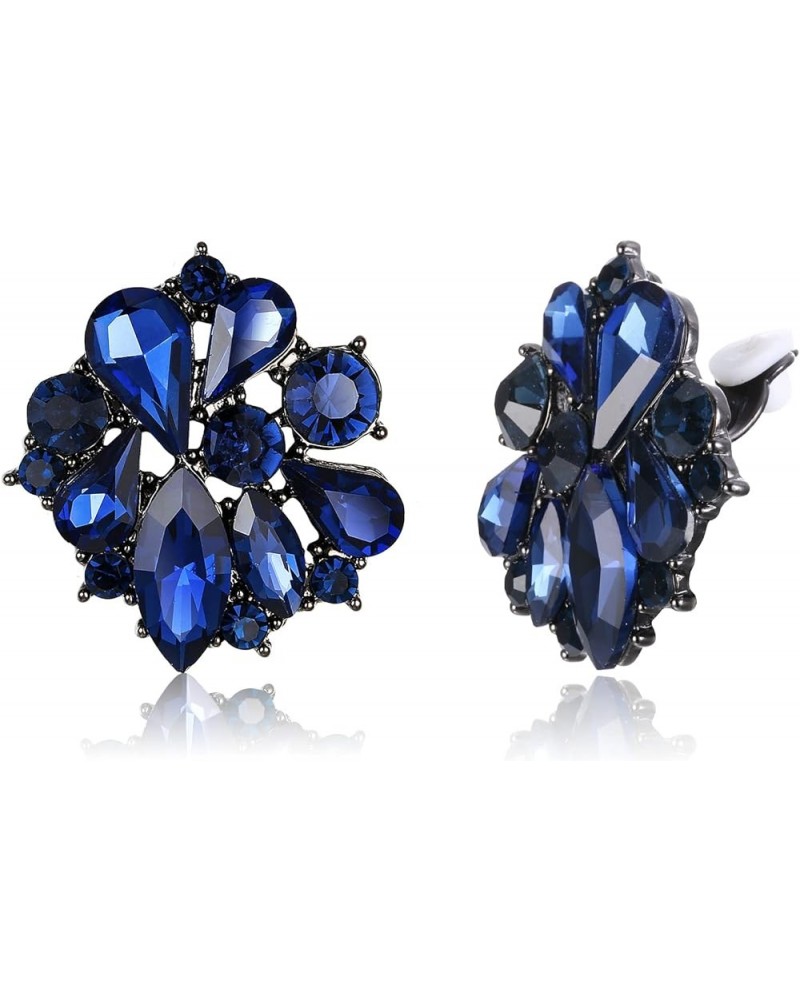 Flower Clip-on Earrings for Women Girls, Rhinestone Crystal Floral Clip On Earrings Navy Blue $10.99 Earrings