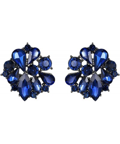 Flower Clip-on Earrings for Women Girls, Rhinestone Crystal Floral Clip On Earrings Navy Blue $10.99 Earrings