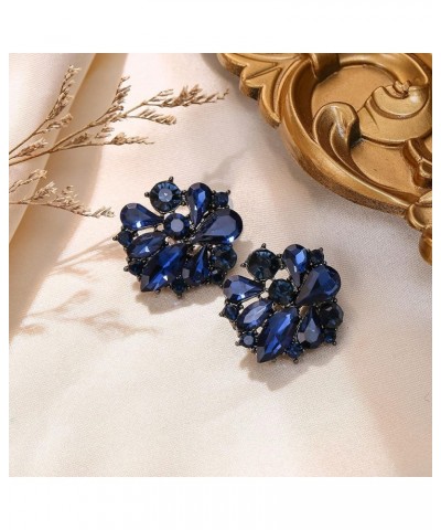 Flower Clip-on Earrings for Women Girls, Rhinestone Crystal Floral Clip On Earrings Navy Blue $10.99 Earrings