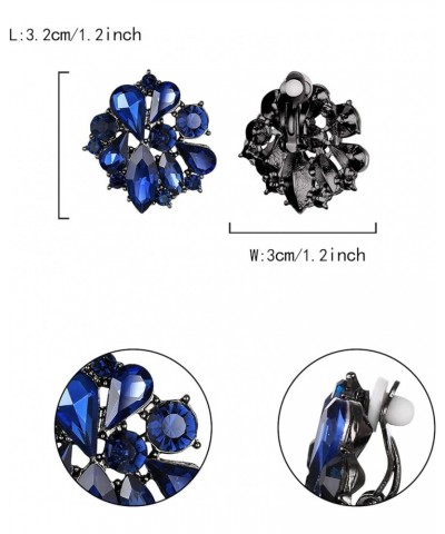 Flower Clip-on Earrings for Women Girls, Rhinestone Crystal Floral Clip On Earrings Navy Blue $10.99 Earrings