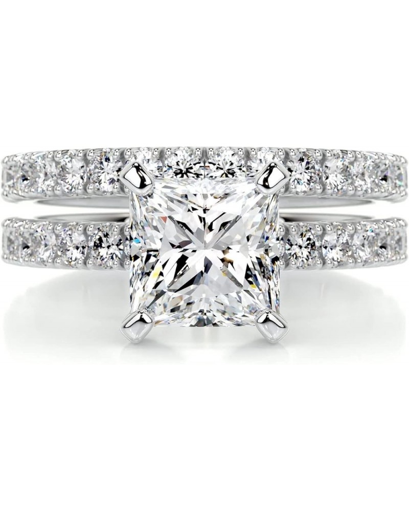 1 CT Center Princess Cut Moissanite Wedding Sets, Platinum Plated Silver Wedding Ring Sets for Her 4.5 $85.31 Sets