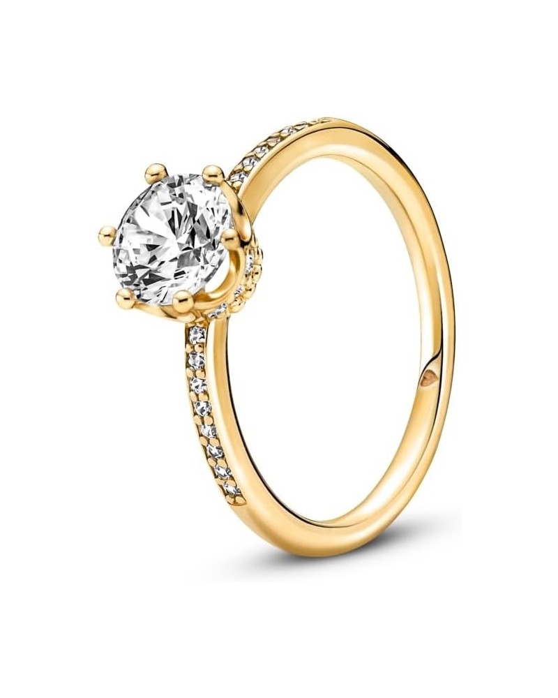 Clear Sparkling Crown Solitaire Ring - Gold Ring for Women - Gift for Her - 14k Gold-Plated Shine with Cubic Zirconia 7.5 Wit...