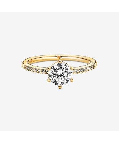 Clear Sparkling Crown Solitaire Ring - Gold Ring for Women - Gift for Her - 14k Gold-Plated Shine with Cubic Zirconia 7.5 Wit...