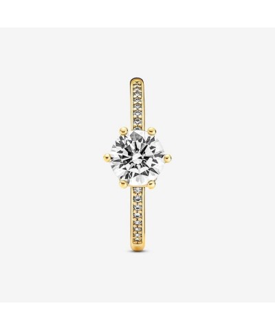 Clear Sparkling Crown Solitaire Ring - Gold Ring for Women - Gift for Her - 14k Gold-Plated Shine with Cubic Zirconia 7.5 Wit...