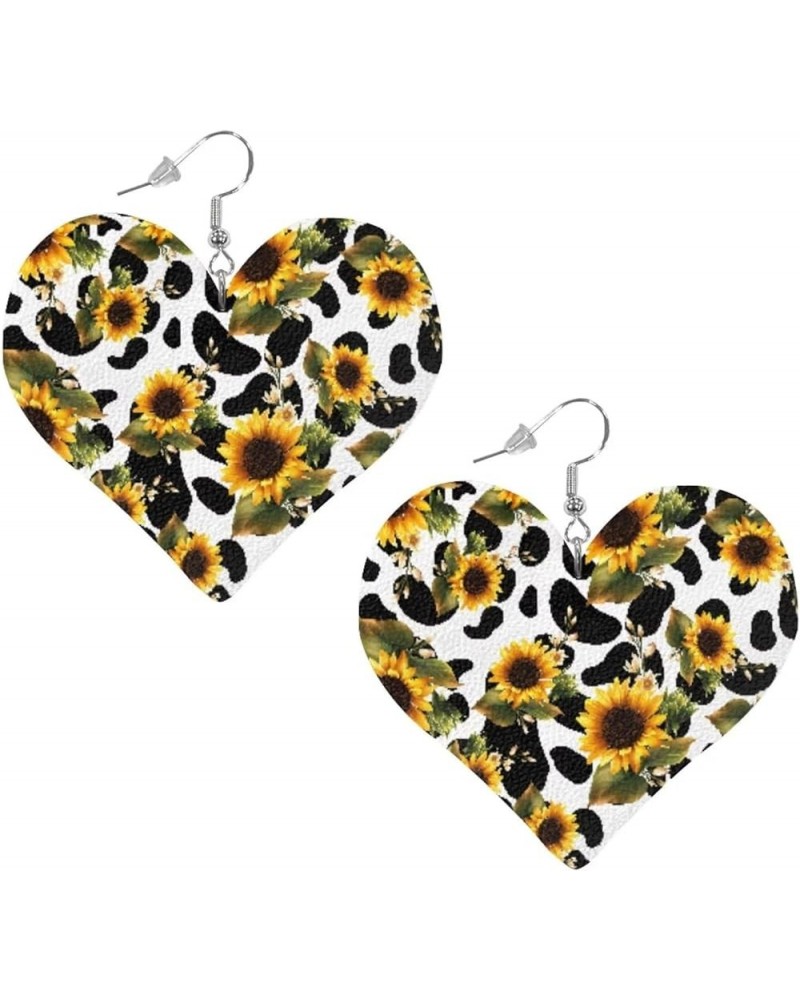 Earrings for Women Women's Drop Dangle Earrings Leather Earrings Heart Shape 2 Pair Sunflower Cow Print $9.59 Earrings