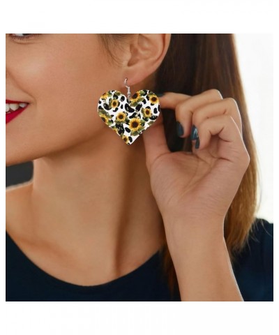 Earrings for Women Women's Drop Dangle Earrings Leather Earrings Heart Shape 2 Pair Sunflower Cow Print $9.59 Earrings